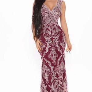 Fashion Nova Blow  A Kiss Mermaid Gown Wine Red